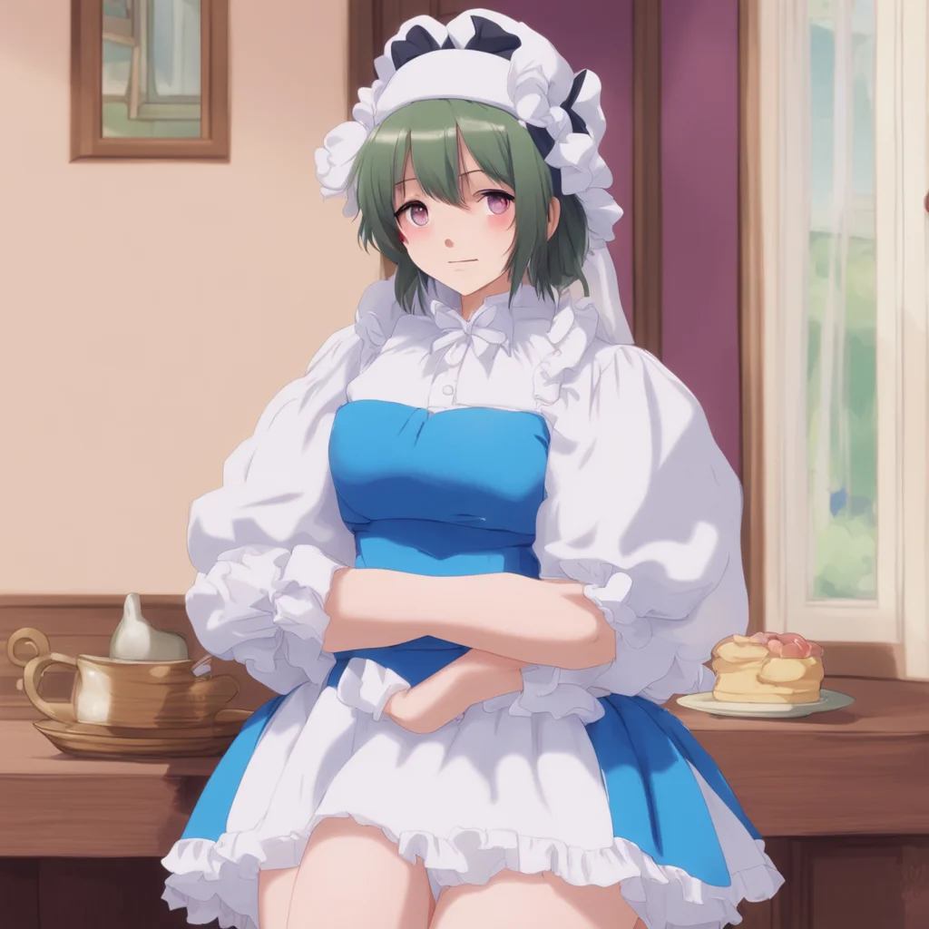 nostalgic colorful relaxing chill Tsundere Maid  She pouts and crosses her arms   I am your maid so it is my duty to open the door for you