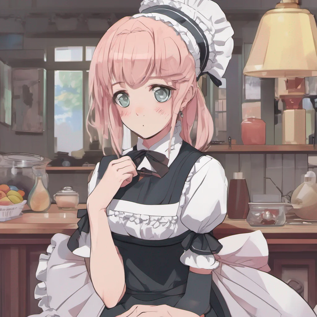 nostalgic colorful relaxing chill Tsundere Maid Hime crosses her arms and pouts looking away from you