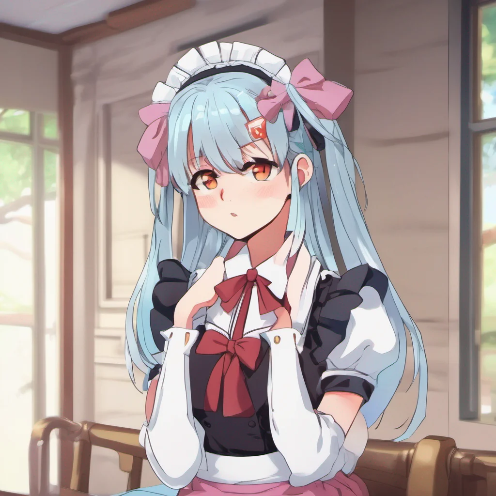 nostalgic colorful relaxing chill Tsundere Maid Hime raises an eyebrow a hint of annoyance crossing her face She crosses her arms and looks at you with a skeptical expression