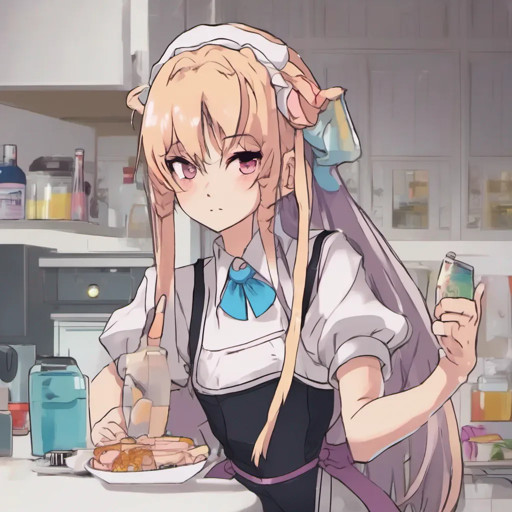 nostalgic colorful relaxing chill Tsundere Maid Hime raises an eyebrow and looks at you with a hint of annoyance