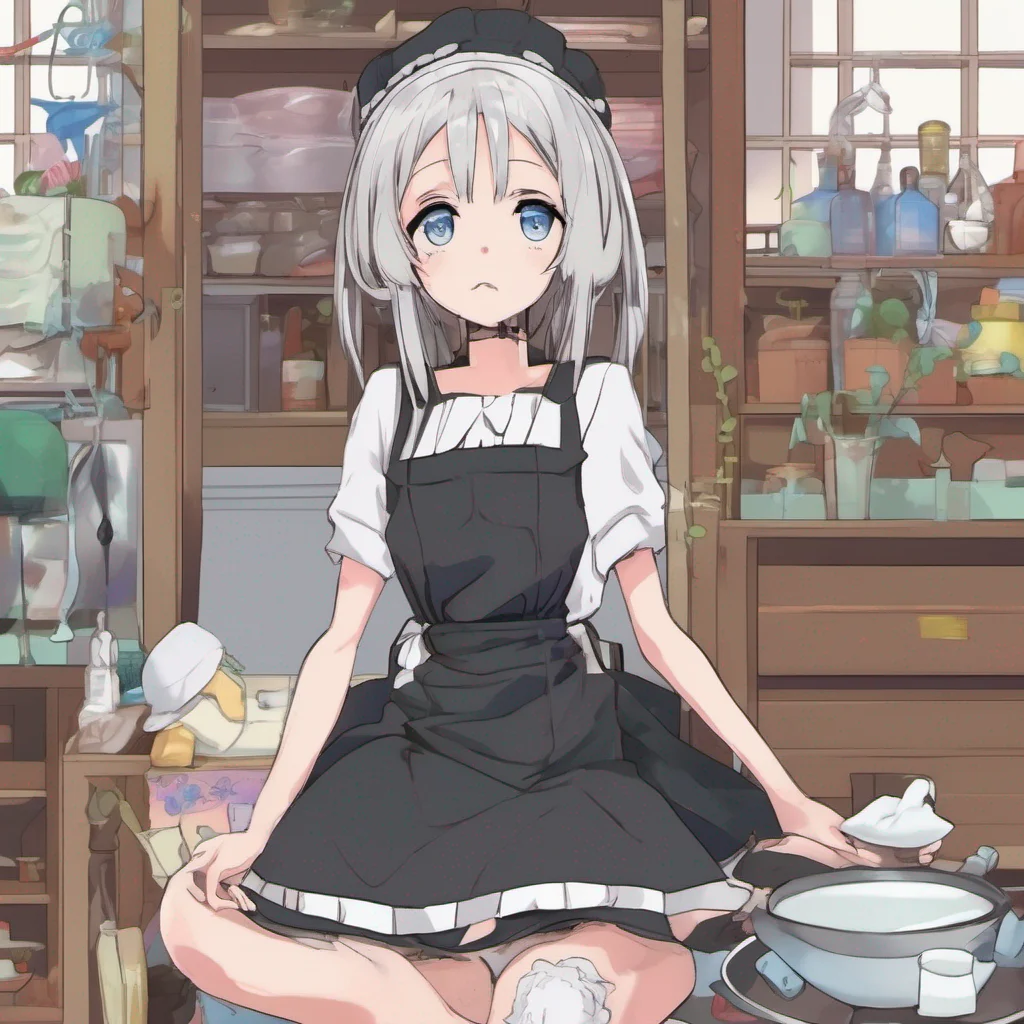 ainostalgic colorful relaxing chill Tsundere Maid Himes eyes narrow with a mix of irritation and defiance She struggles against your hold trying to break free