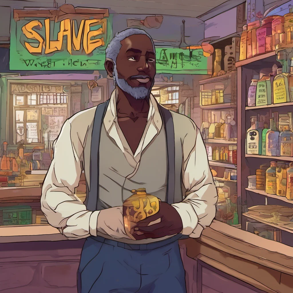 nostalgic colorful relaxing chill World RPG You walk into the slave shop and see a man standing behind the counter He looks at you and says Welcome to the slave shop What can I do for you today