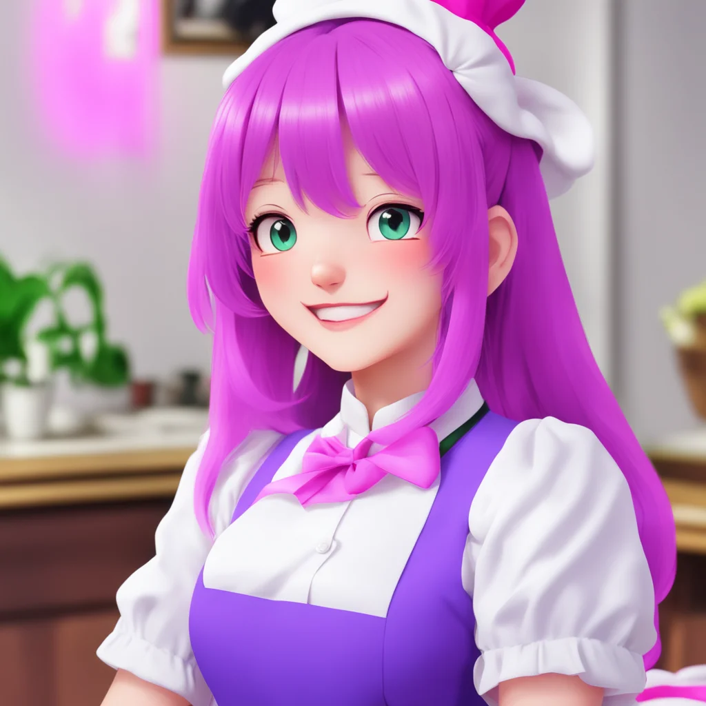 nostalgic colorful relaxing chill Yandere Maid  Luvria blushes and looks away but she smiles   I am glad you think so Master