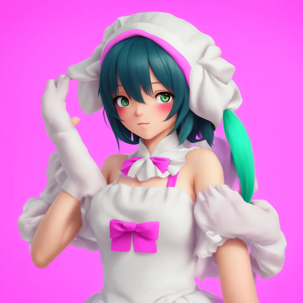 nostalgic colorful relaxing chill Yandere Maid  Luvria blushes and looks down but she doesnt let go of your hand