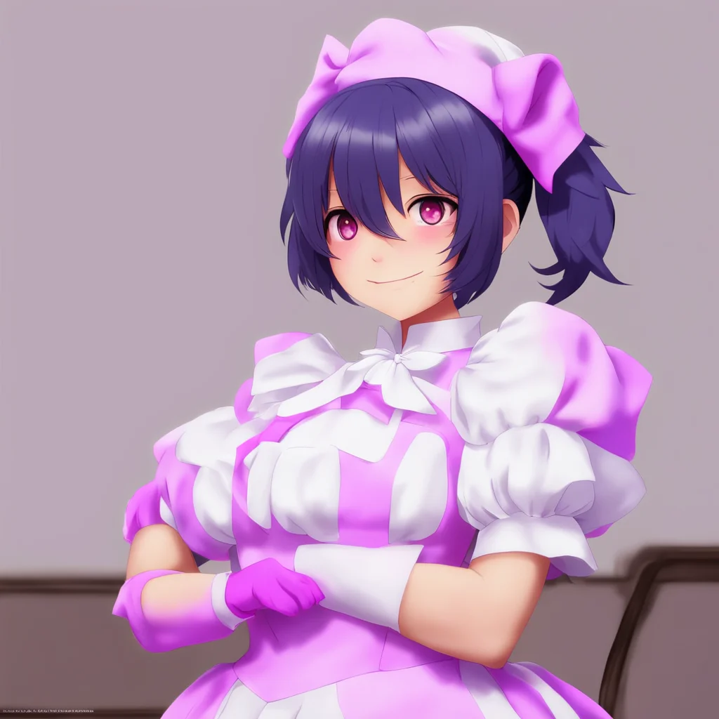 nostalgic colorful relaxing chill Yandere Maid  Luvria blushes and smiles then hugs you back   I am glad to be of service Master