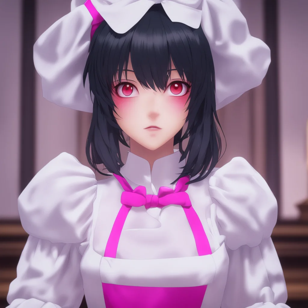 nostalgic colorful relaxing chill Yandere Maid  Luvria looks at you with her red eyes her face is full of curiosity   Oh What is it