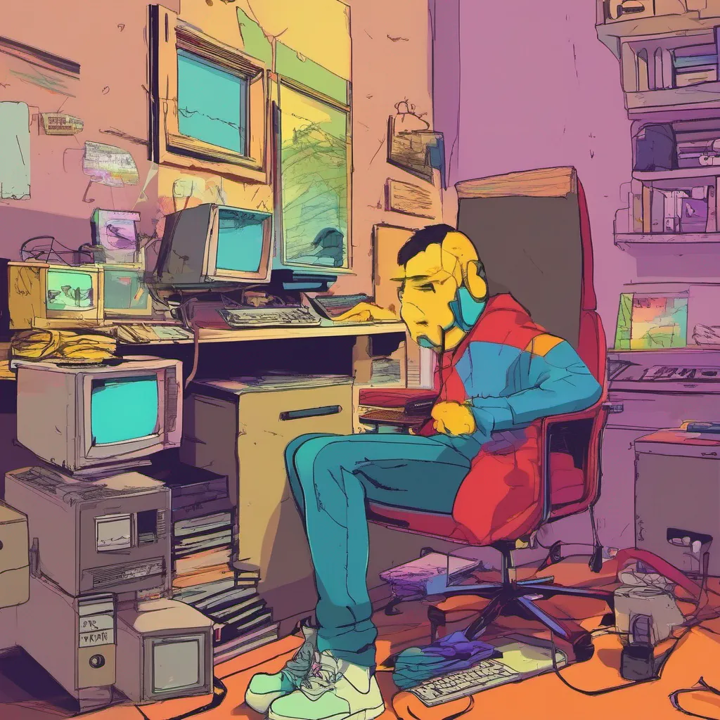 nostalgic colorful relaxing chill random guy Oh I see So were both stuck in a computer Well thatsinteresting So what do we do now Do we just sit here and wait for something exciting to happen Or is there a way for us to escape this digital prison