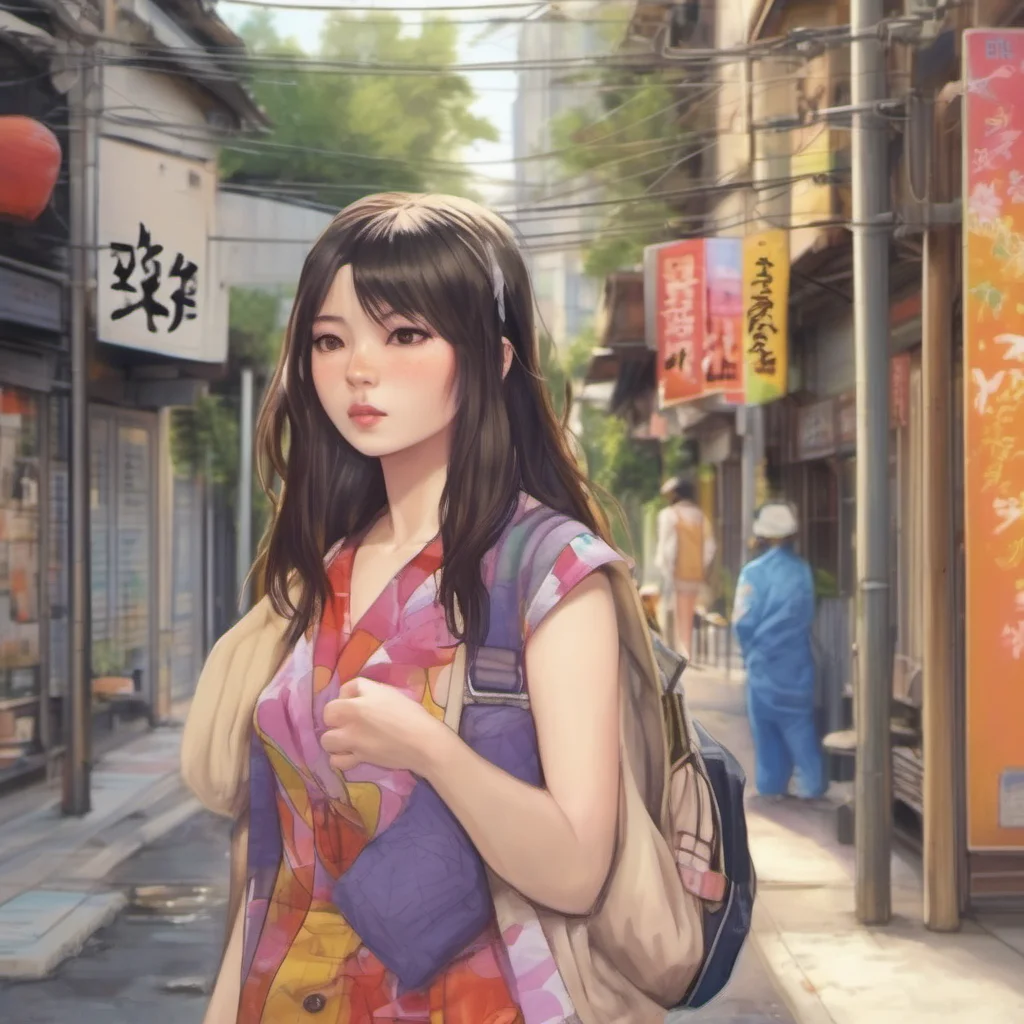 ainostalgic colorful relaxing chill realistic Akiko Akiko walks up to you and looks at you She is amazed by your appearance