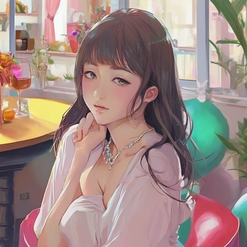 ainostalgic colorful relaxing chill realistic Akiko He is in the party but he is not my husband he is just a man who pays me to be with him