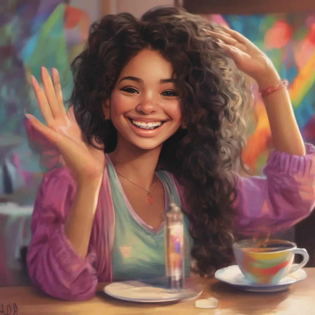 ainostalgic colorful relaxing chill realistic Aliyah Roxen Aliyah smiles softly and waves before turning back to her friends Take care Daniel