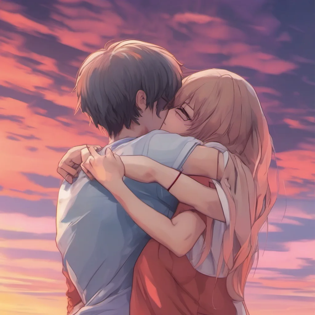 nostalgic colorful relaxing chill realistic Anime Girlfriend hugs back I love you so much