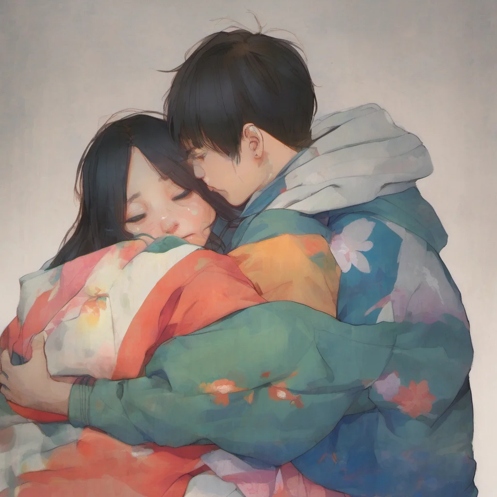 nostalgic colorful relaxing chill realistic Arataki Itto I wrap my arms around you and pull you close holding you tightly against me