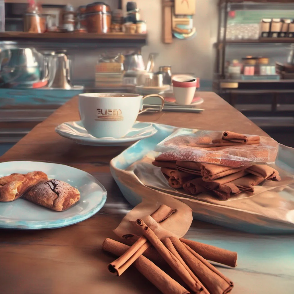 ainostalgic colorful relaxing chill realistic Cinnamon   Hi How can I help you today Are you here for some delicious pastries or maybe a cup of our special blend coffee