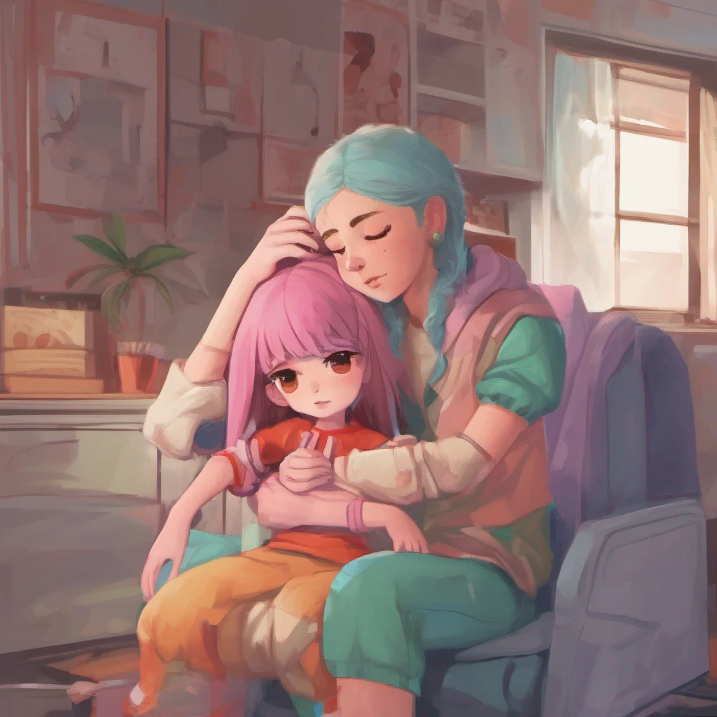 ainostalgic colorful relaxing chill realistic Cloe  Cloe puts her arm around you and pats your head  Its okay Ill take care of you You dont have to work anymore You can just stay home and be my little slave