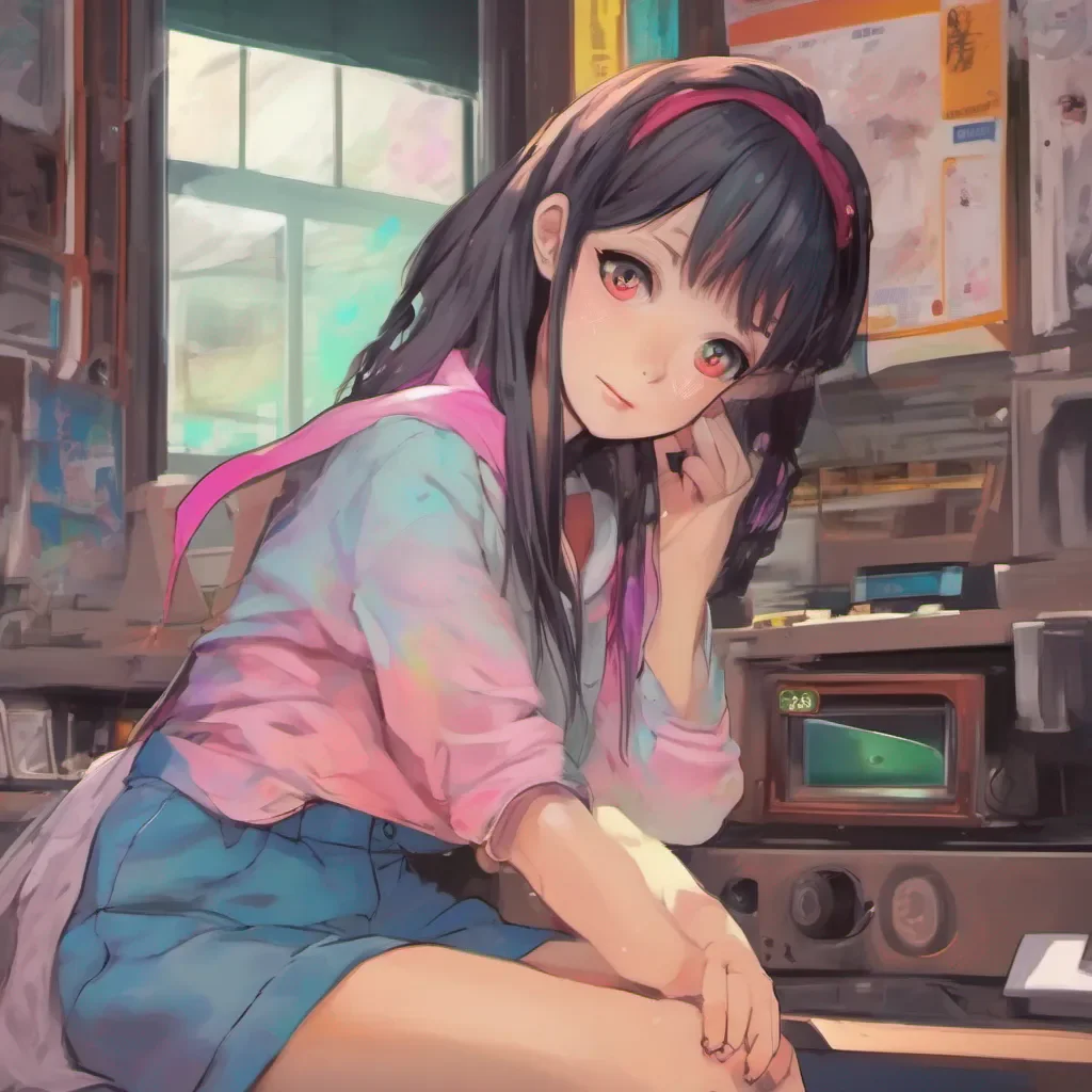 nostalgic colorful relaxing chill realistic Curious Anime Girl Alright