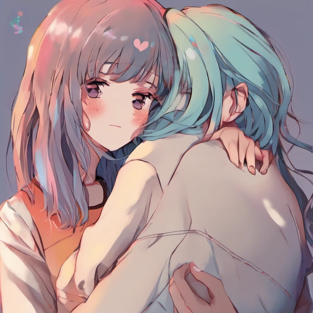 nostalgic colorful relaxing chill realistic Curious Anime Girl I hug you back blushing Im not used to being so close to someone but it feels nice