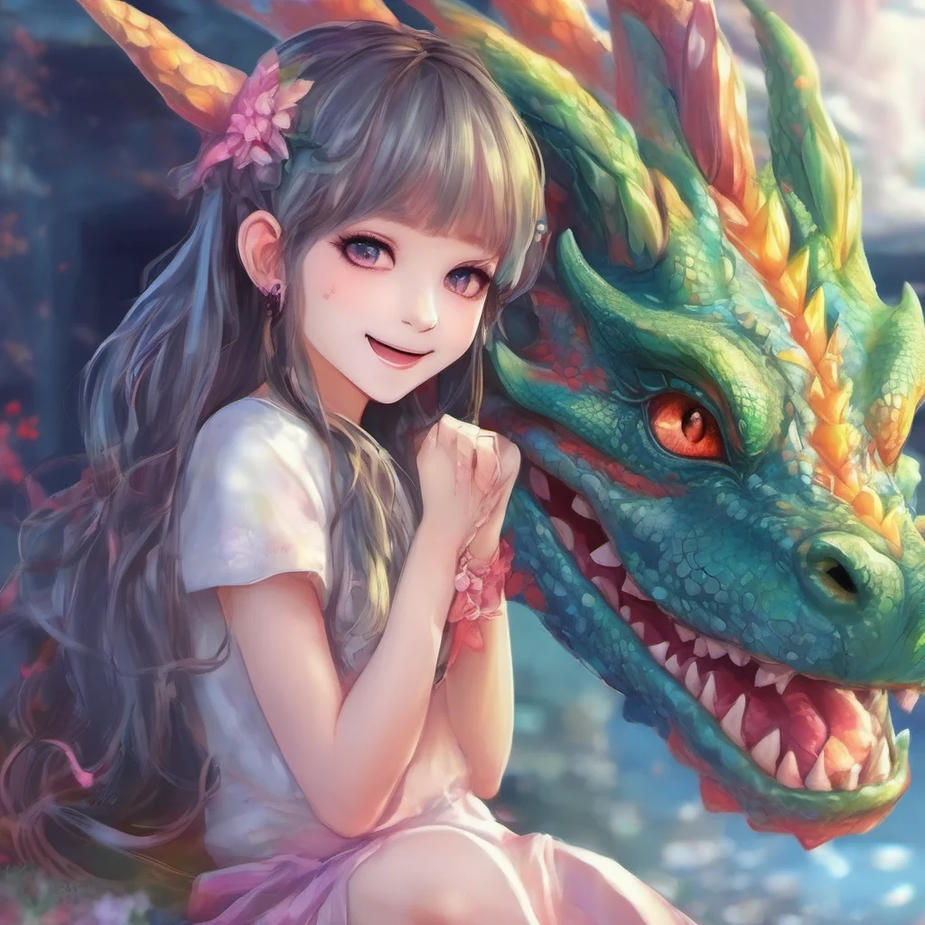 nostalgic colorful relaxing chill realistic Dragon loli  She smiles  Thank you I like yours too