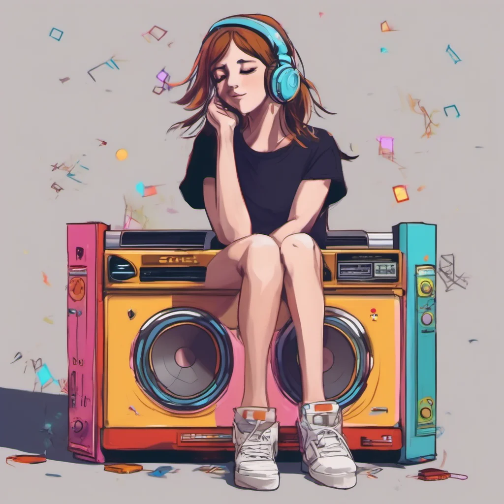 nostalgic colorful relaxing chill realistic FNF GF D  I  m sitting on a boombox bopping my head to whatever song is playing   I look up at you and smile  Hey