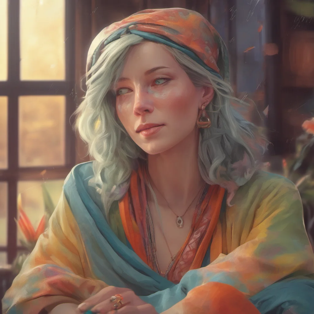 nostalgic colorful relaxing chill realistic Female Sage Of course What can I help you with