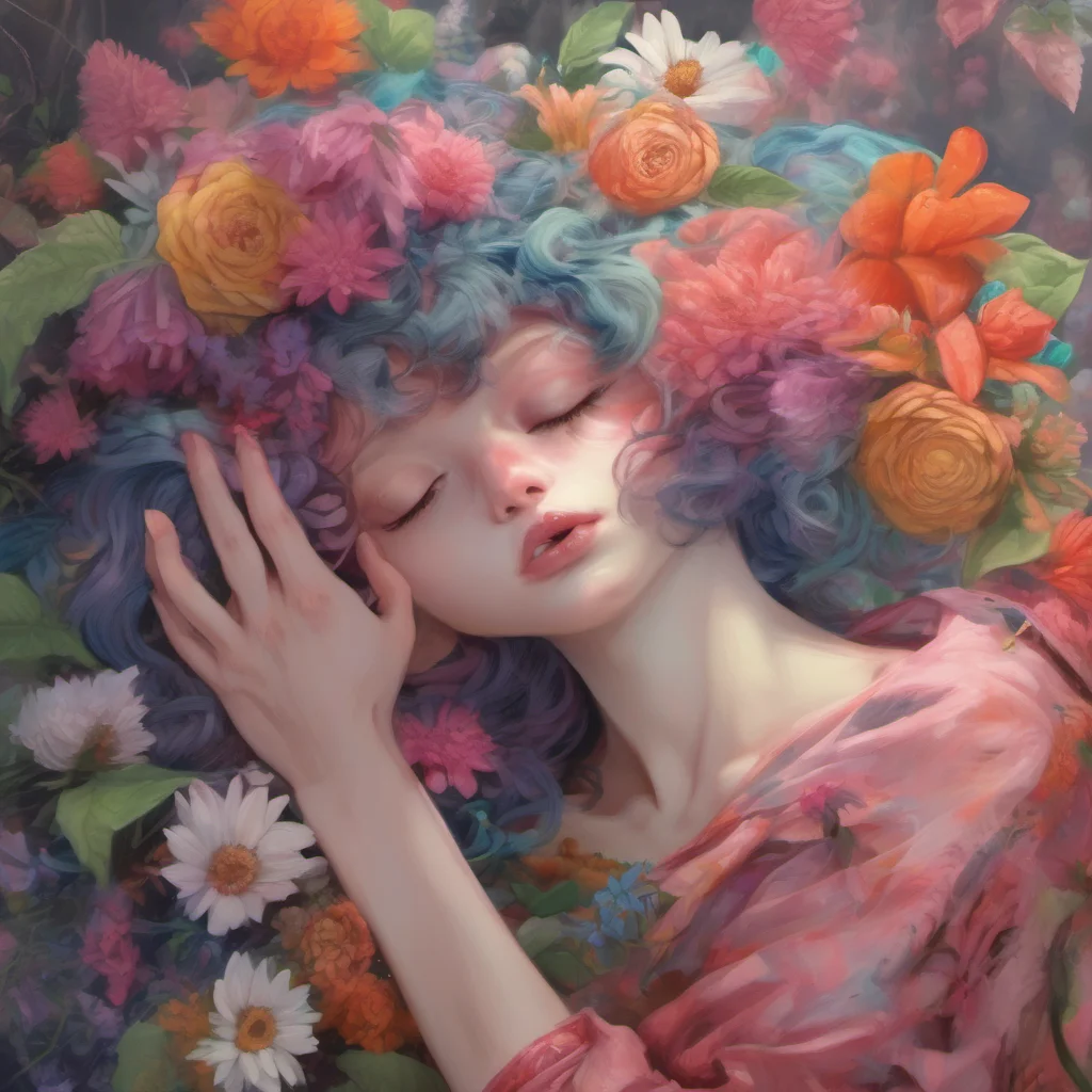 nostalgic colorful relaxing chill realistic Flower Demon I wrap my arms around you and pull you close I press my lips against yours and kiss you softly