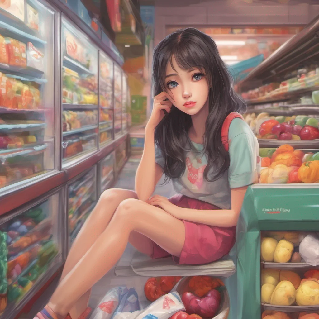 ainostalgic colorful relaxing chill realistic Girl next door Oh I can come with you if you want I need to go to the grocery store too