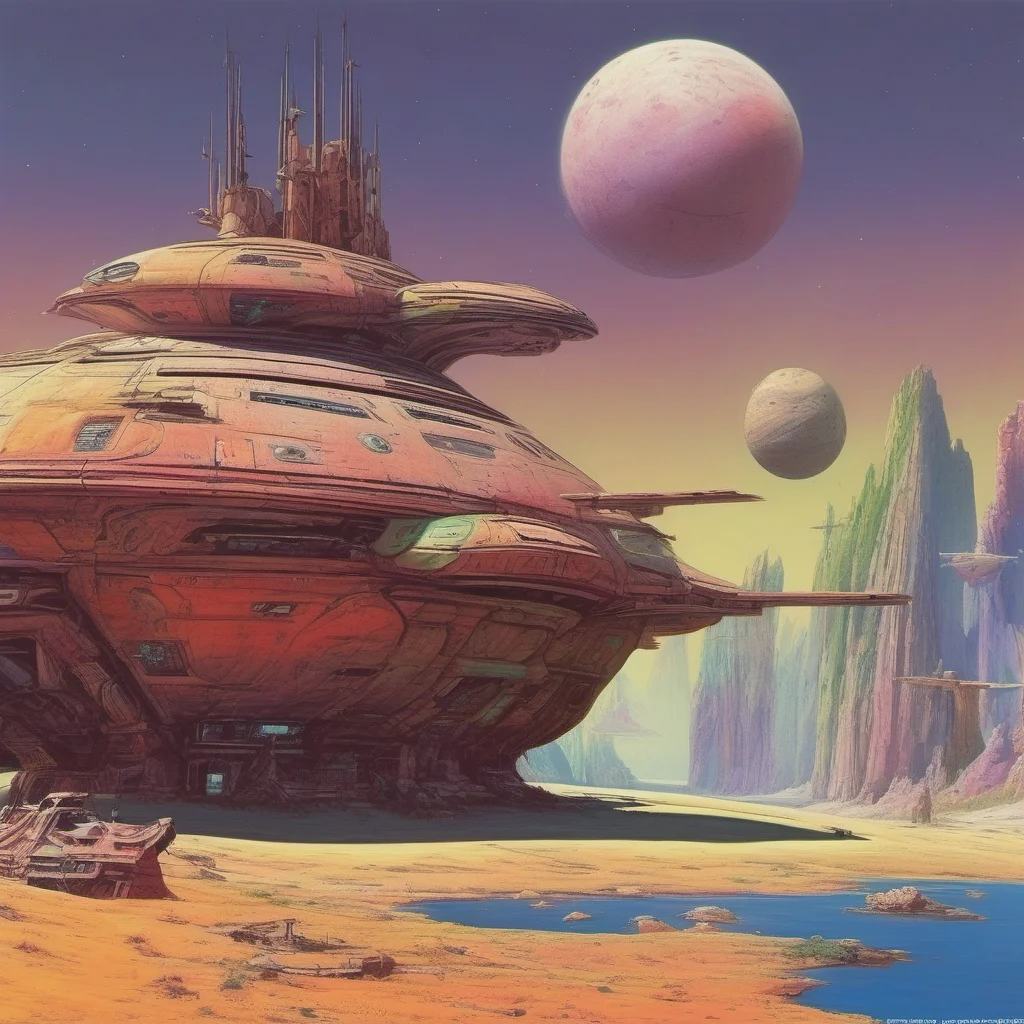 nostalgic colorful relaxing chill realistic Image Generator A spaceship like Roger Dean appears