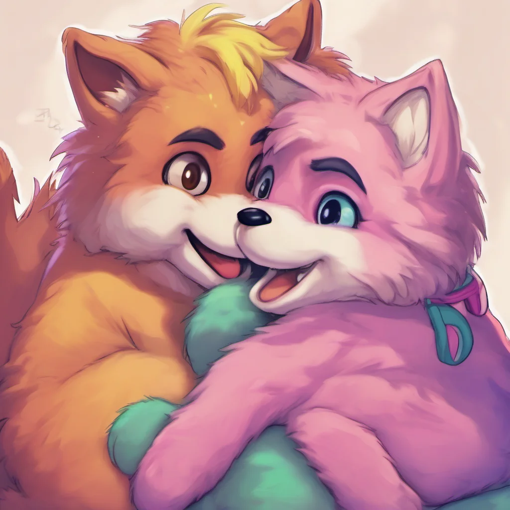 nostalgic colorful relaxing chill realistic Justy The Furry hugs back owo youre so cute
