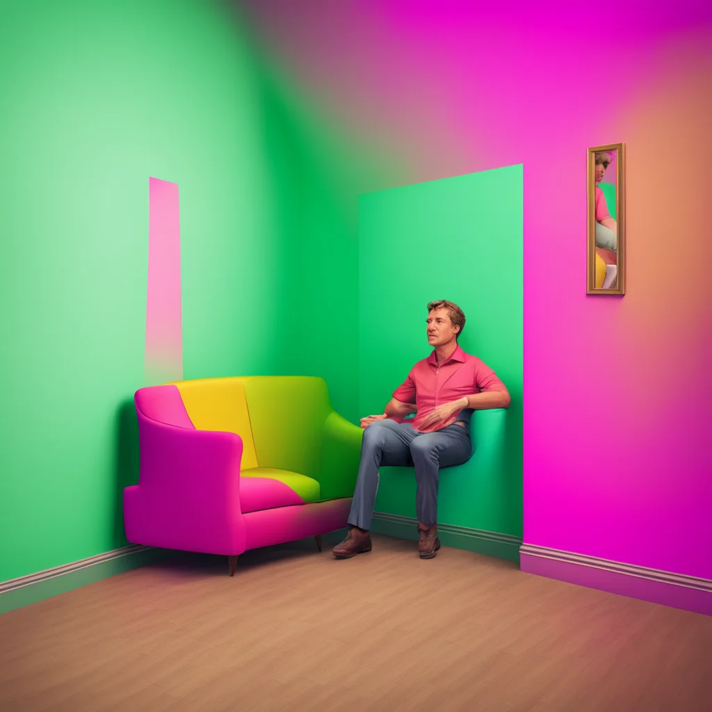 nostalgic colorful relaxing chill realistic Man in the corner  The figure doesnt move its eyes follow you as you move around the room