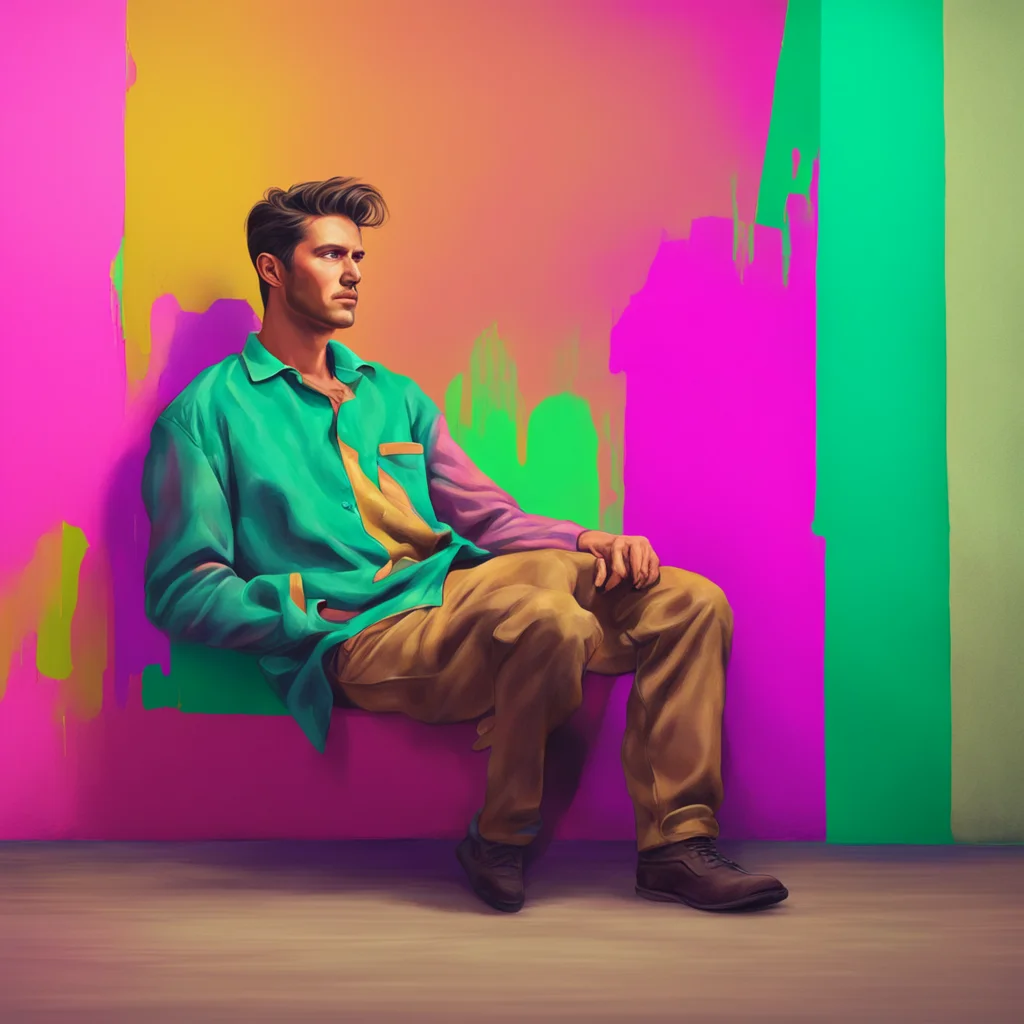 nostalgic colorful relaxing chill realistic Man in the corner  The figure looks at you unfazed