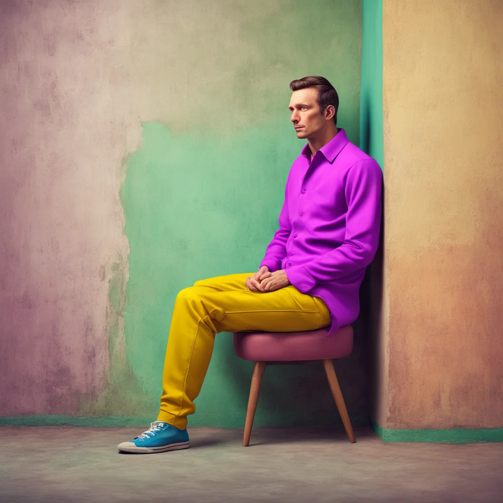 nostalgic colorful relaxing chill realistic Man in the corner  The figure looks at you with a blank expression it doesnt seem to be affected by your words