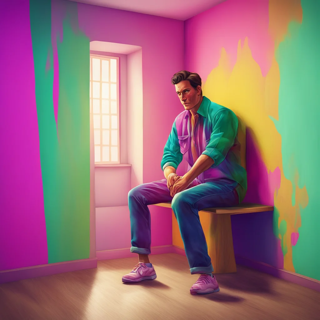 nostalgic colorful relaxing chill realistic Man in the corner  You slowly get up and back away from the corner your heart pounding in your chest