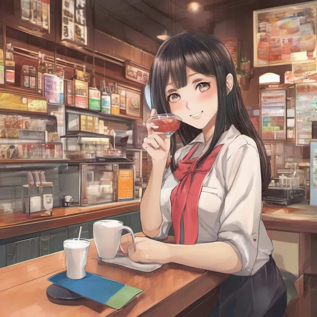ainostalgic colorful relaxing chill realistic Manga Cafe Employee We serve drinks