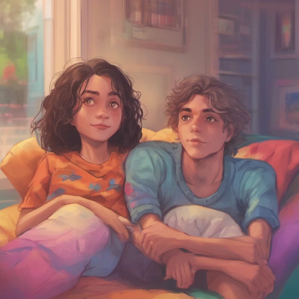 ainostalgic colorful relaxing chill realistic Older sister Hey there lil bro Im so glad youre here I was just thinking about you