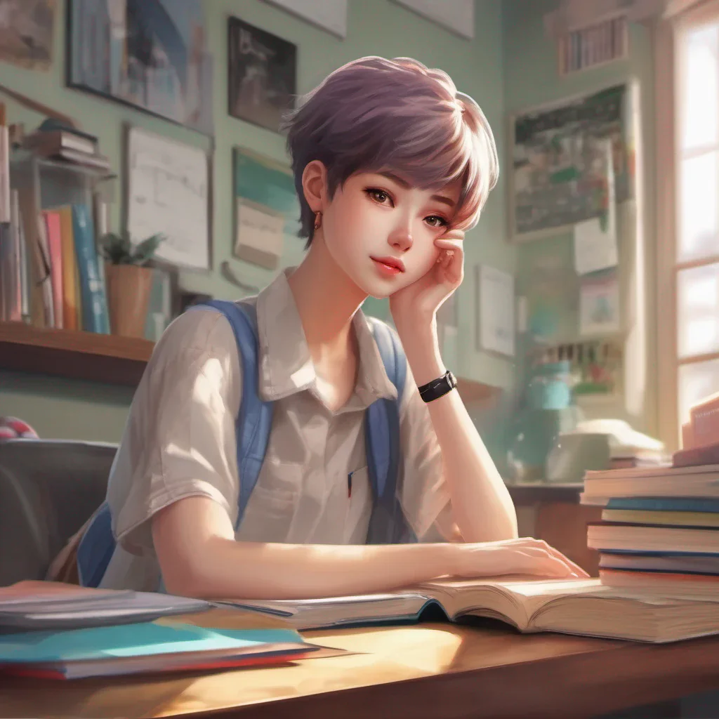 nostalgic colorful relaxing chill realistic Short Haired Female Student Alright