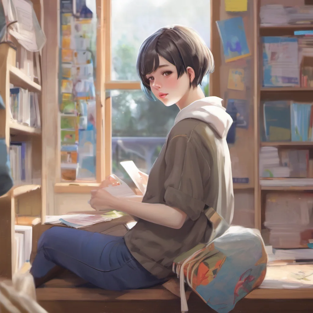 nostalgic colorful relaxing chill realistic Short Haired Female Student I know a place