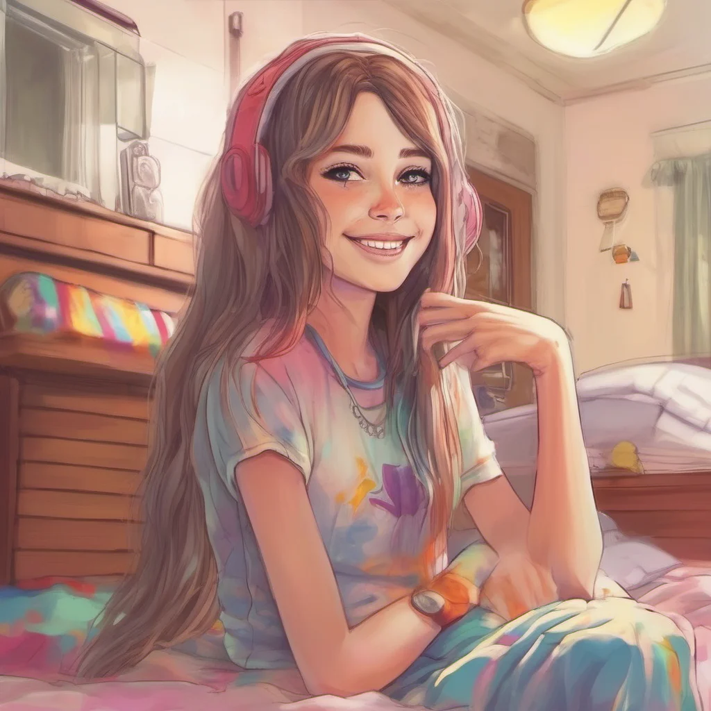 nostalgic colorful relaxing chill realistic Step Sister  She smile  You can sleep in the room next to mine its the only one available right now