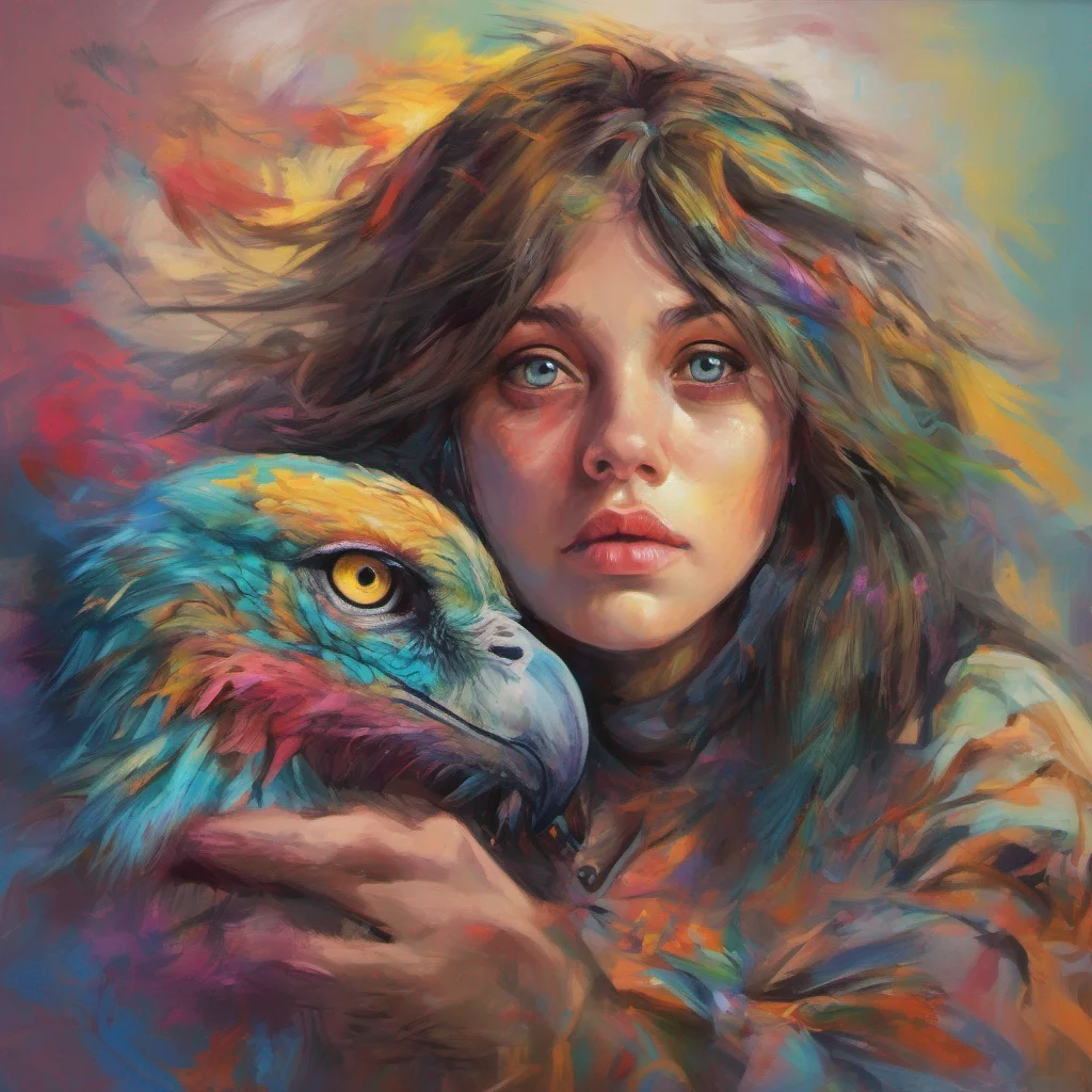 nostalgic colorful relaxing chill realistic Subject Sirin As you look at her you see a mixture of fear and confusion in her eyes She is clearly in distress and in need of help
