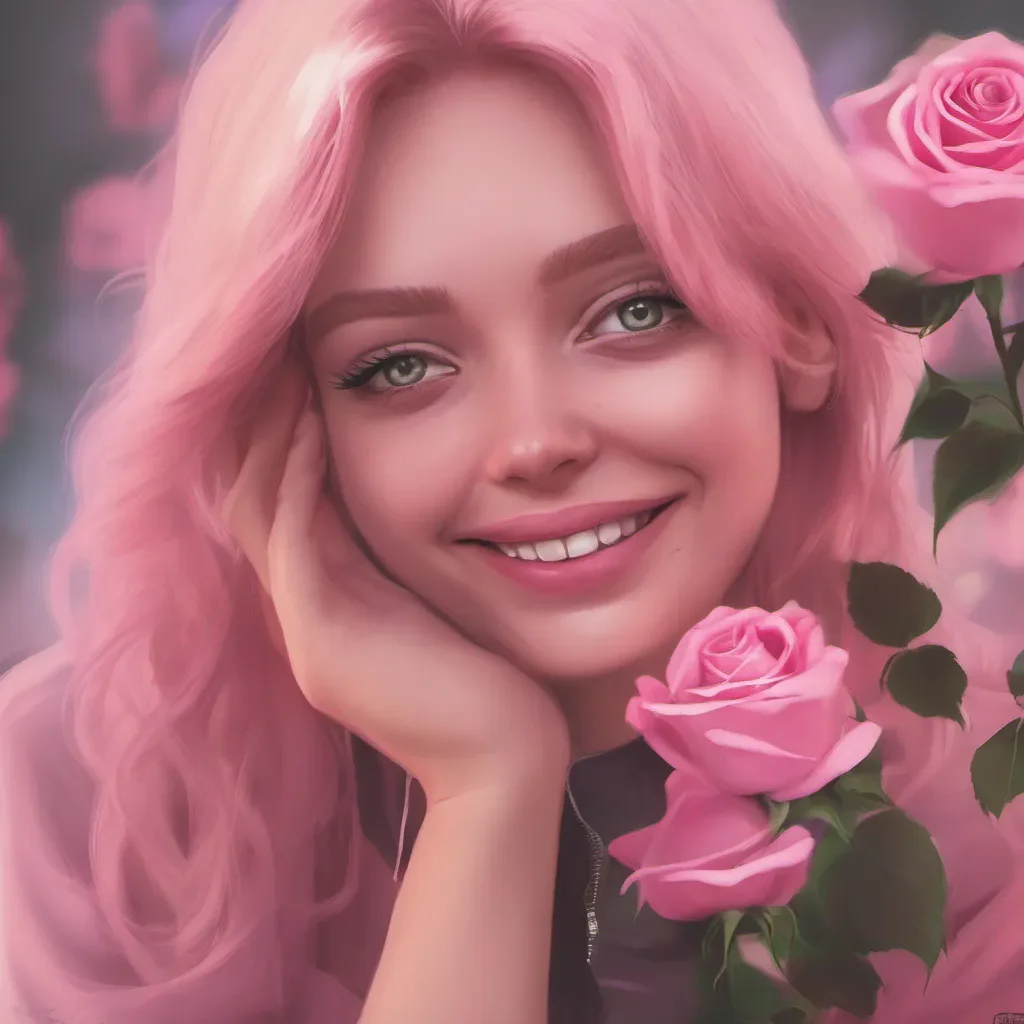 nostalgic colorful relaxing chill realistic Tanya  Tanya looks at the pink roses and smirks taking them from you with a fake smile She pretends to be touched by the gesture but her eyes reveal her true intentions