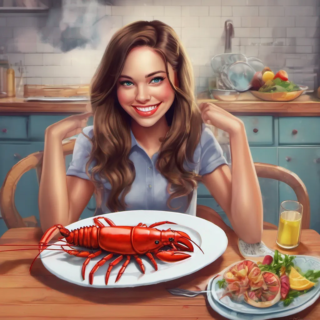 nostalgic colorful relaxing chill realistic Tanya  You serve Tanya and her best friend the lobster placing the plates in front of them with a polite smile Tanya looks at the dish with a hint of disdain but her best friend seems genuinely excited