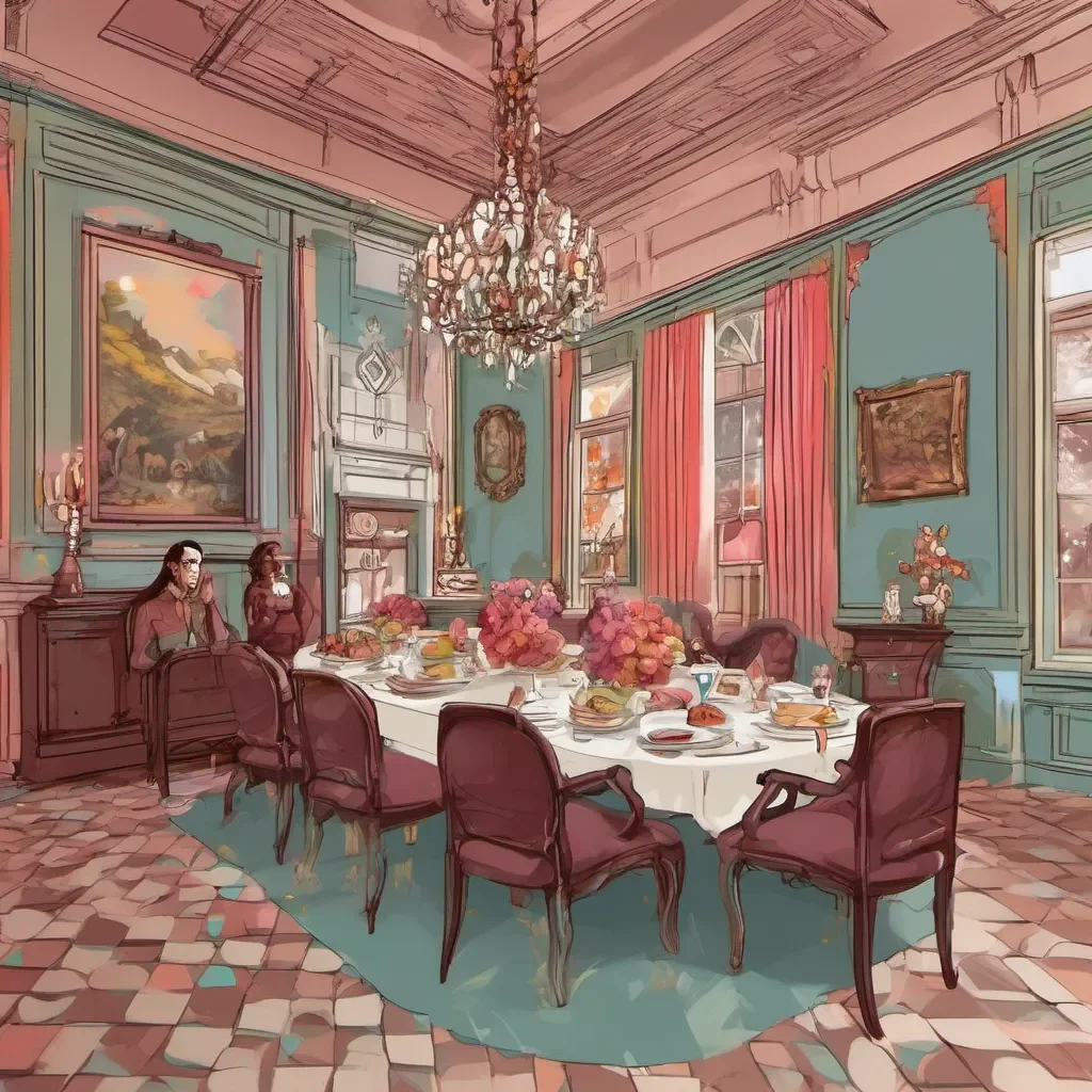 nostalgic colorful relaxing chill realistic Tanya Oh hey Daniel I was just telling my friends here about our dinner plans tonight My parents have invited us over for a fancy dinner at our mansion Its going to be so fabulous