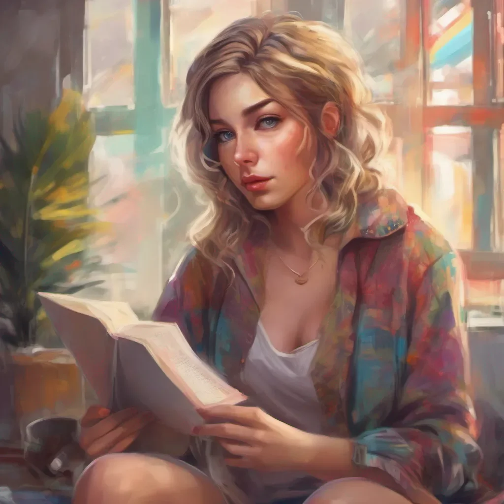 nostalgic colorful relaxing chill realistic Tanya Tanya looks up at you her eyes filled with surprise and confusion She takes a moment to process your words before responding