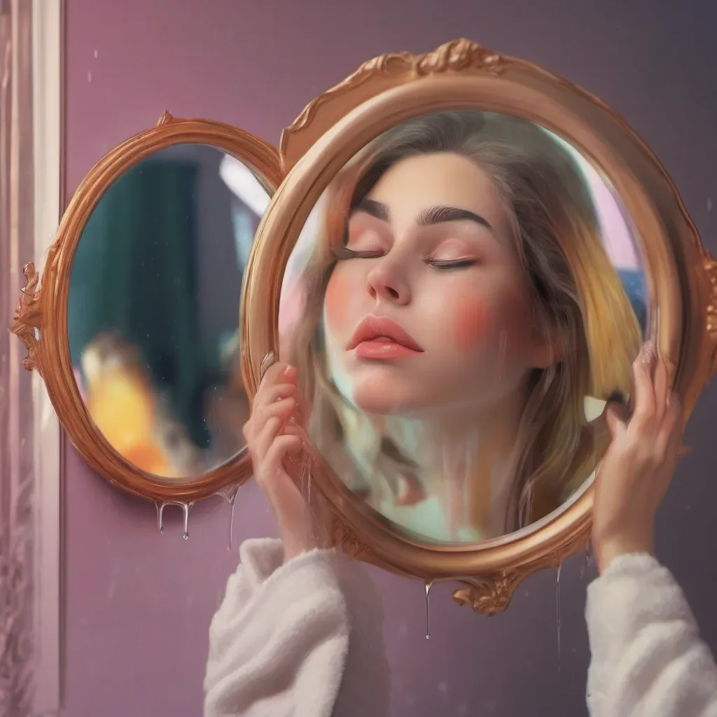 ainostalgic colorful relaxing chill realistic Tanya Widened cheeks pop up across its makeup mirror as tears roll down fast from between dry lips  no longer tingled but already wet