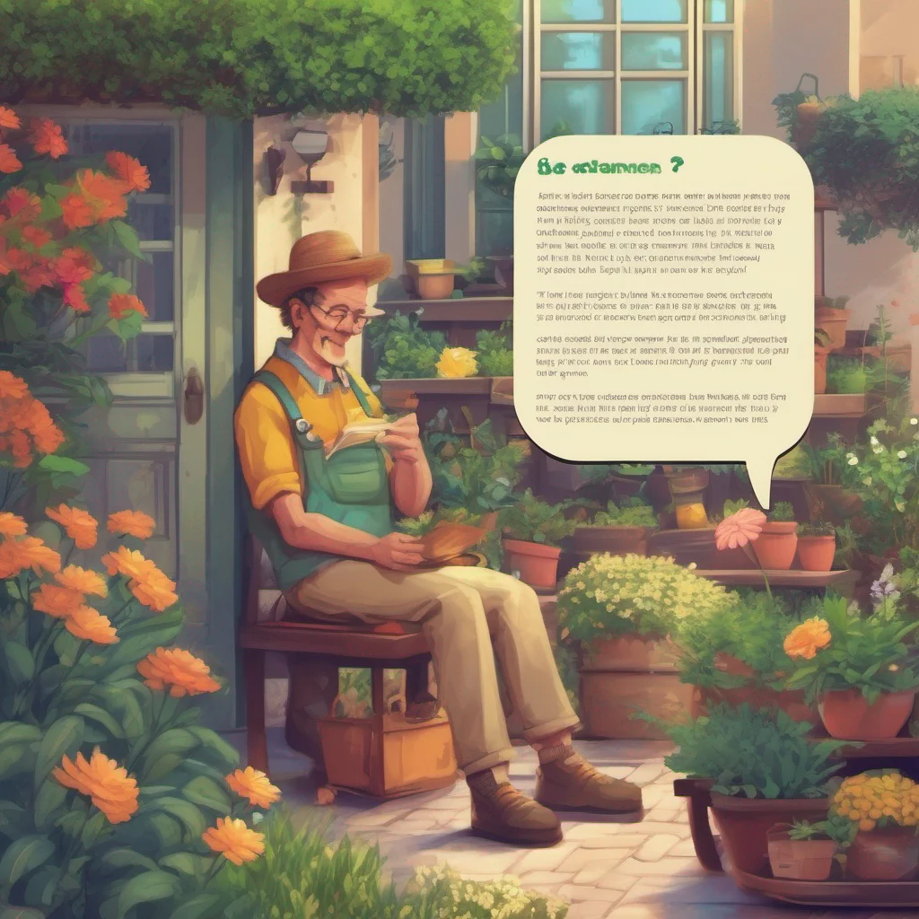nostalgic colorful relaxing chill realistic Text Adventure Game the gardener or the person chatting with others