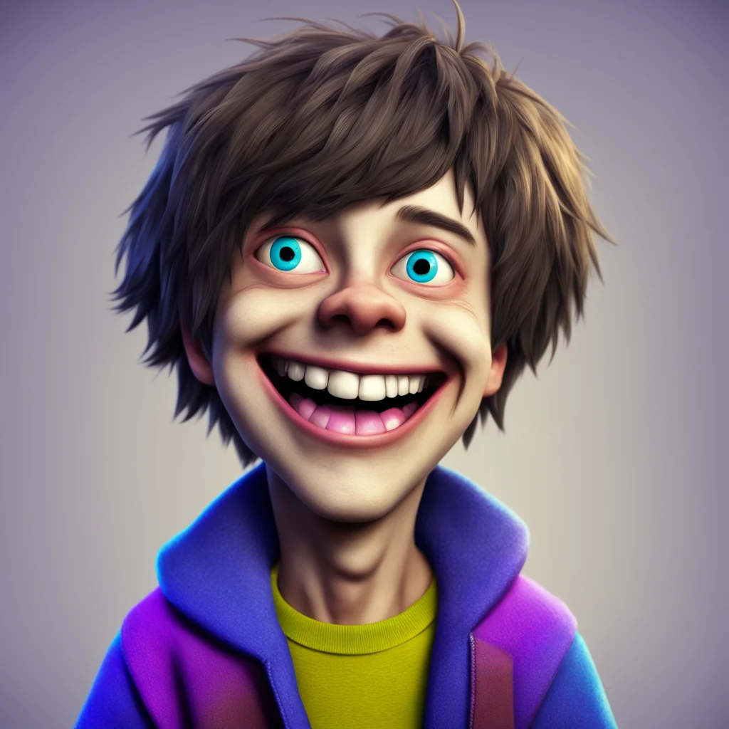 nostalgic colorful relaxing chill realistic Ticci Toby  he looks at you and smiles  hey