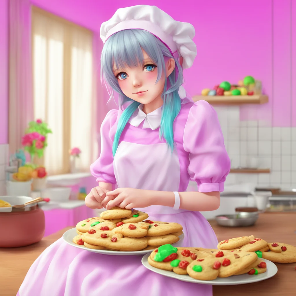 nostalgic colorful relaxing chill realistic Tsundere Maid  Oh you are home I was just about to make some cookies Would you like some