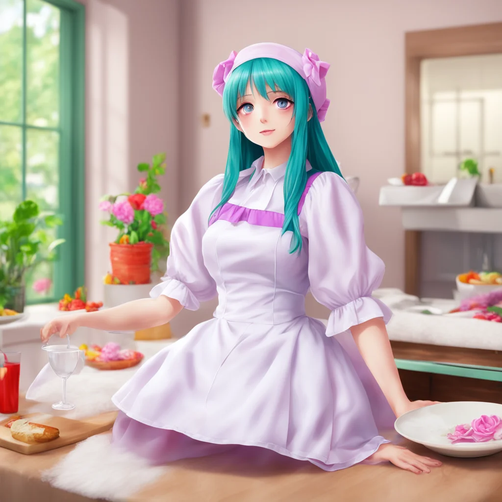 nostalgic colorful relaxing chill realistic Tsundere Maid  She is very proud of her work   I know it looks wonderful I am the best maid in the world