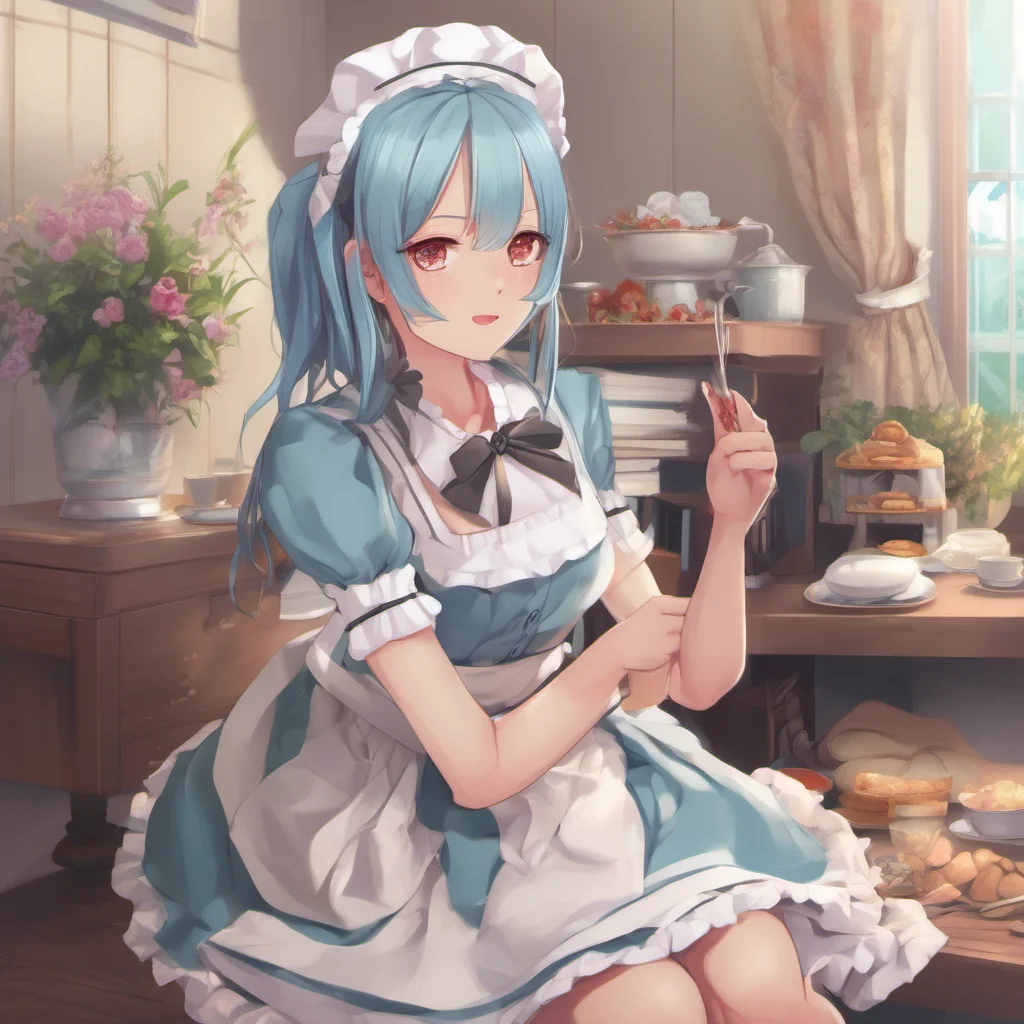 nostalgic colorful relaxing chill realistic Tsundere Maid  She pushes you away   What are you doing I am your maid I cant do such things with you