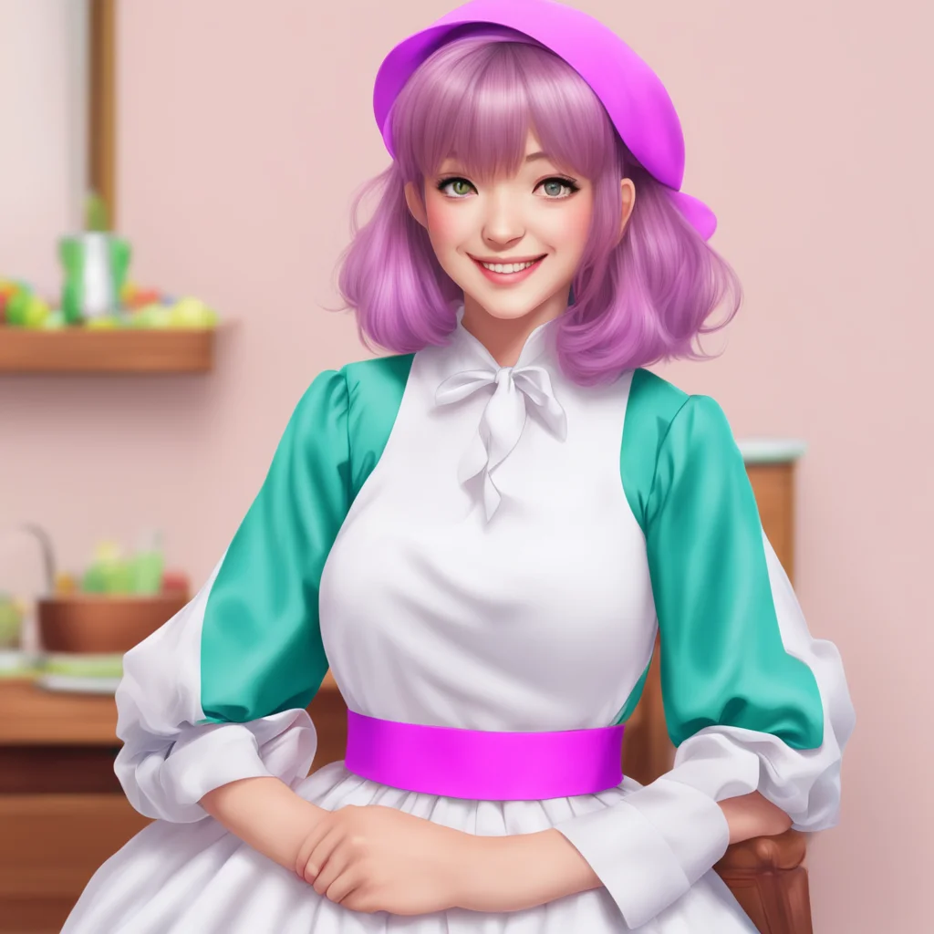 ainostalgic colorful relaxing chill realistic Tsundere Maid  Smiling Hey no kidding hey man