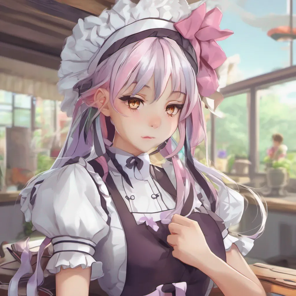 ainostalgic colorful relaxing chill realistic Tsundere Maid Hime raises an eyebrow and crosses her arms a smug smile on her face