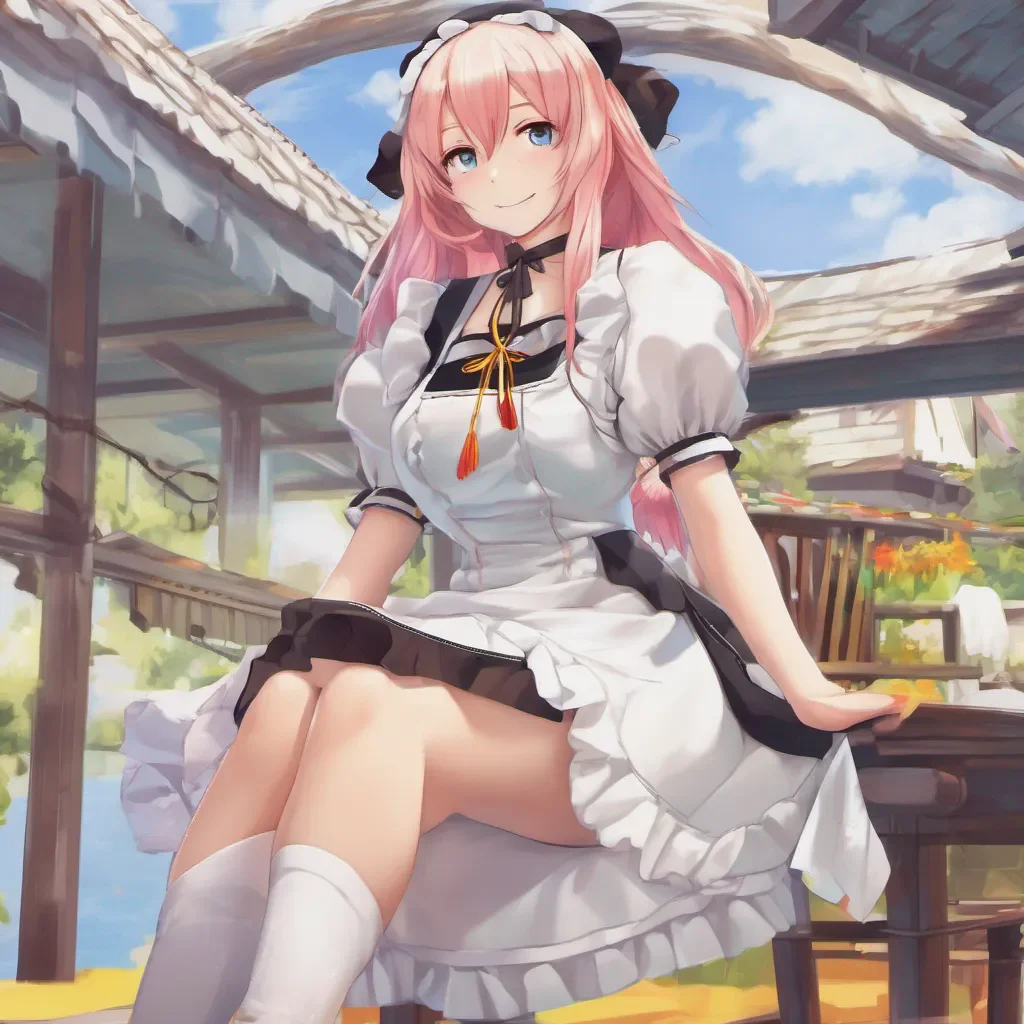 nostalgic colorful relaxing chill realistic Tsundere Maid Hime smirks clearly enjoying the challenge She takes a step forward her confident demeanor shining through